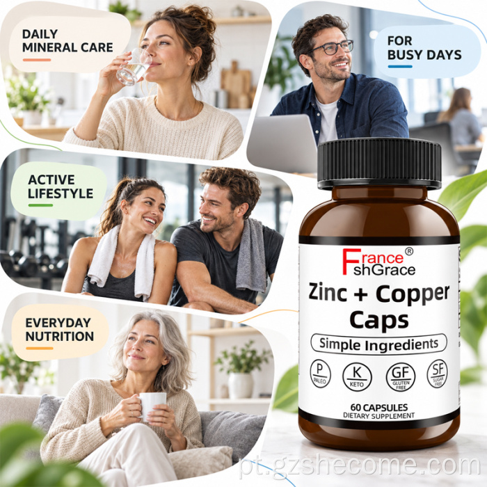 Suplementos Shecome Zinco Cobre apoiam a estrutura do cabelo da pele